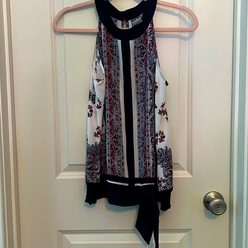 New York & Company paisley top - navy blue size XS